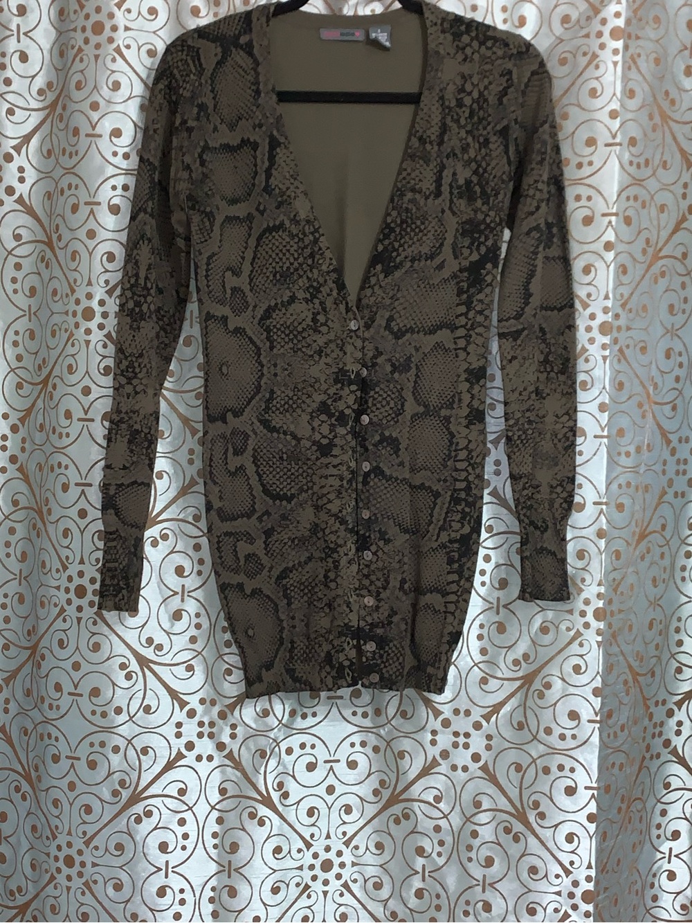 Joyce Leslie Taupe and Black Snake-Pattern Cardigan